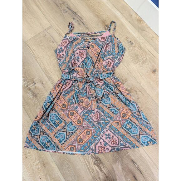 City Chic Dresses & Skirts - City Chic Tank Sundress Crisscross Belted Pink Patchwork Pattern Lined Plus 0XL